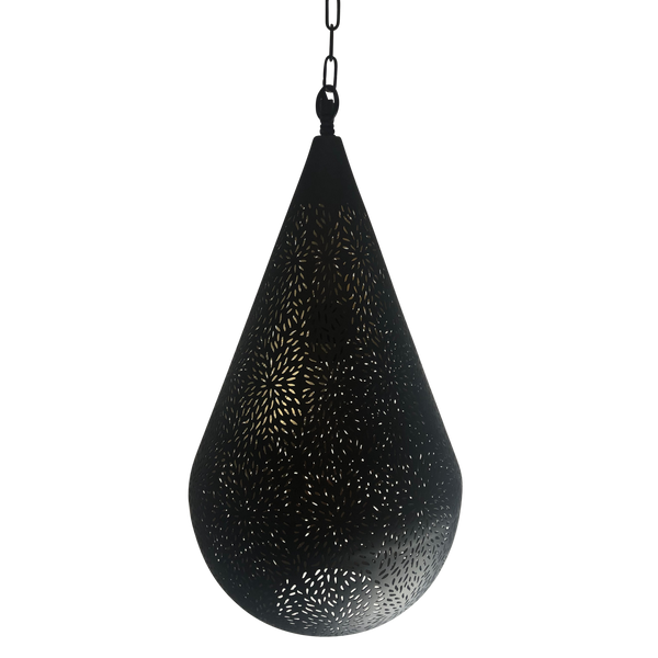 SMITH&SMITH Lighting Kova Large Black Perforated Teardrop Pendant Lamp in Aquarius style ZAF11098BK closer up profile view