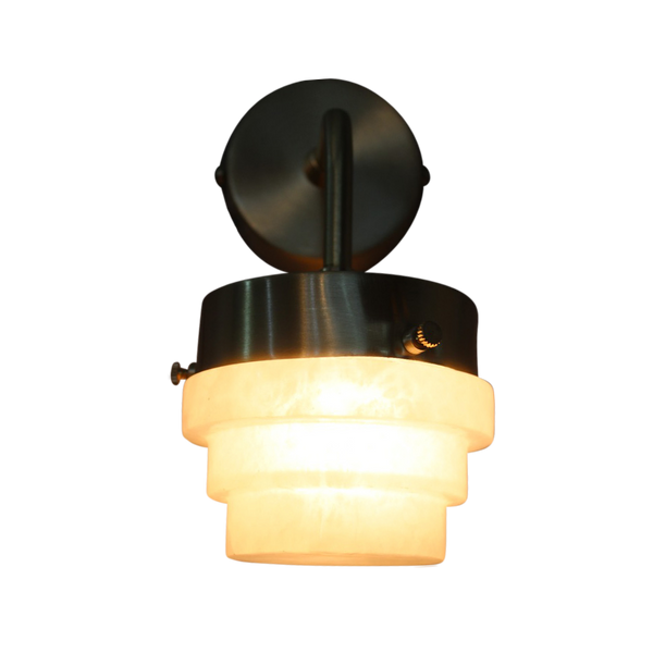 SMITH&SMITH Lighting Sydney Rockingham Single Sconce Brass Wall Light with Alabaster shade front profile view