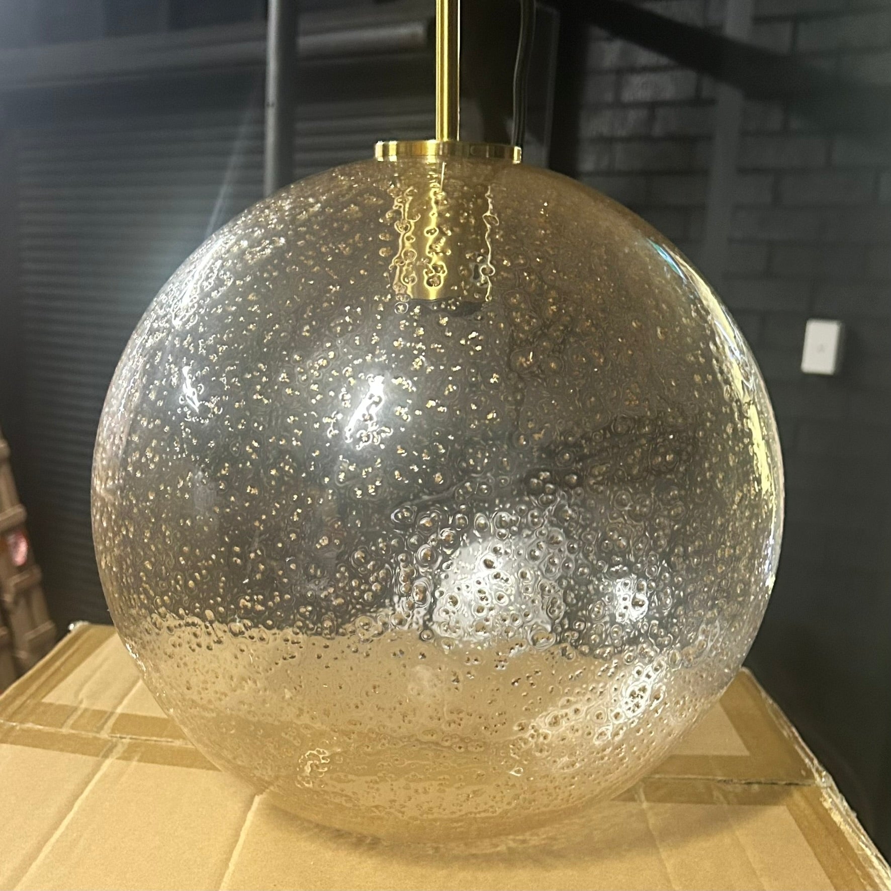 Arty Round Champagne Textured Glass Pendant