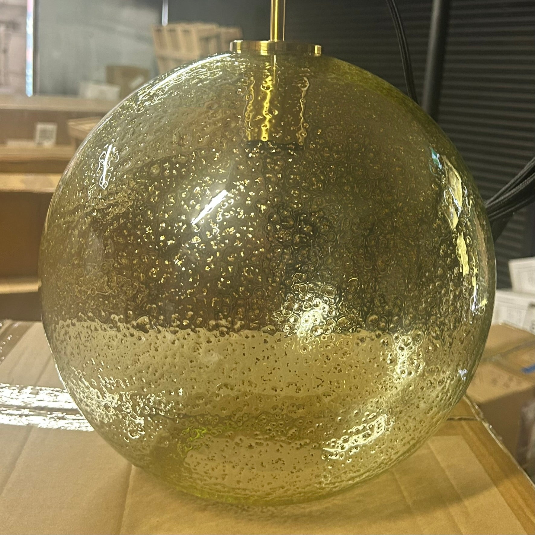 Arty Round Pale Green Textured Glass Pendant
