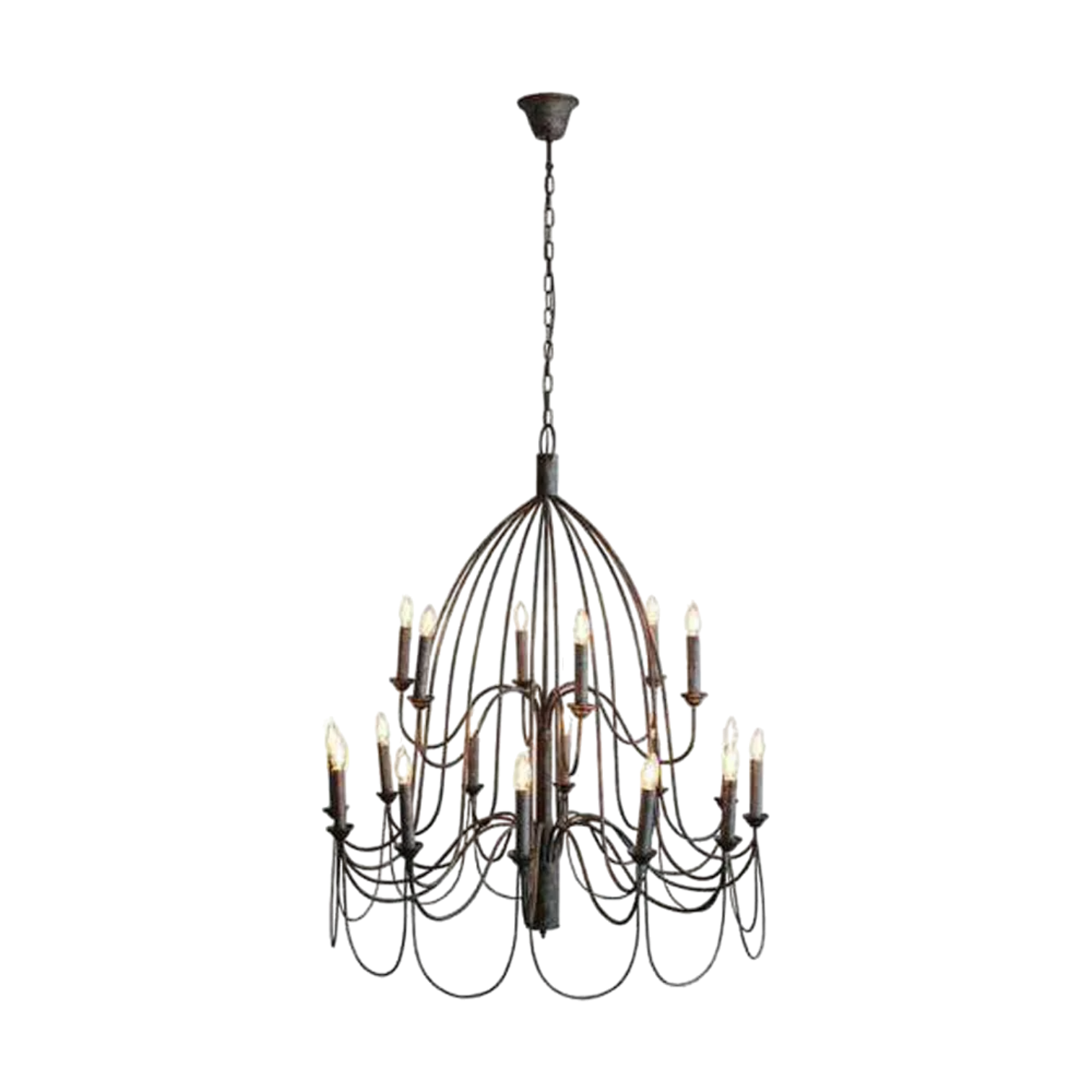 Large Arm Taupe Two-Tier Curved Chandelier