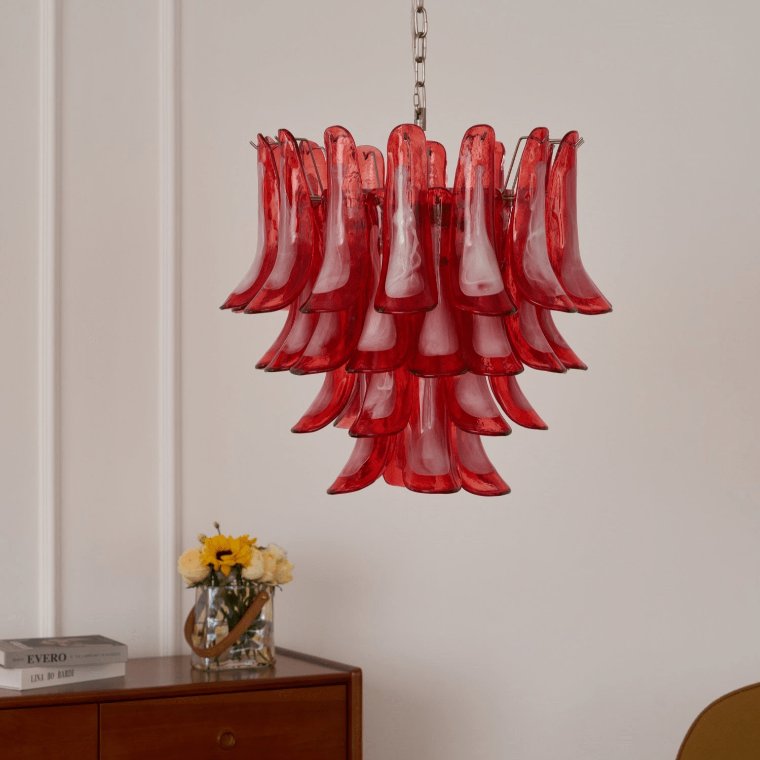 Vivia Crimson Murano Petals Chandelier