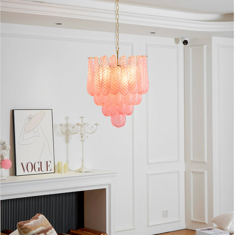 Caterina Murano Pink Glass Droplet Chandelier - 4 layer