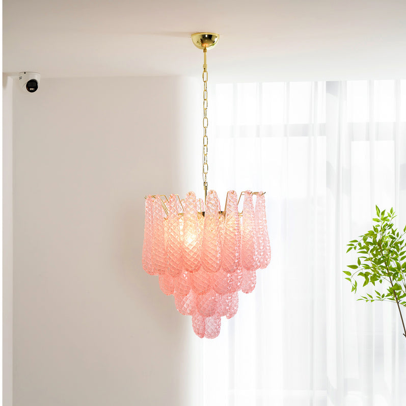 Caterina Murano Pink Glass Droplet Chandelier - 4 layer