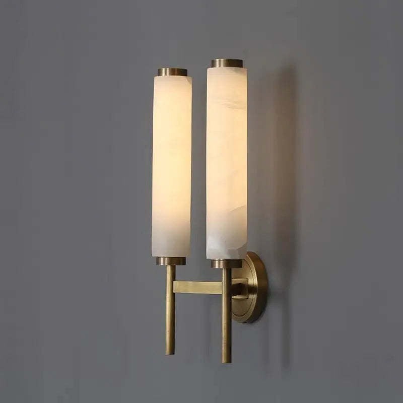 Dunfrey Twin Alabaster and Brass Wall Lamp