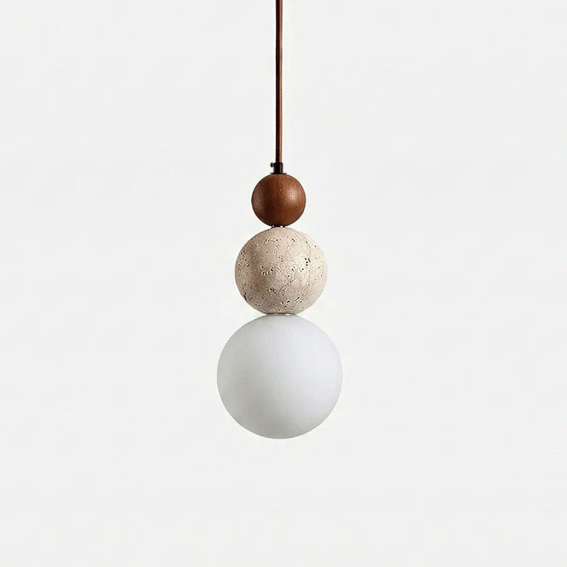 Japanese Walnut and Travertine Pendant Light