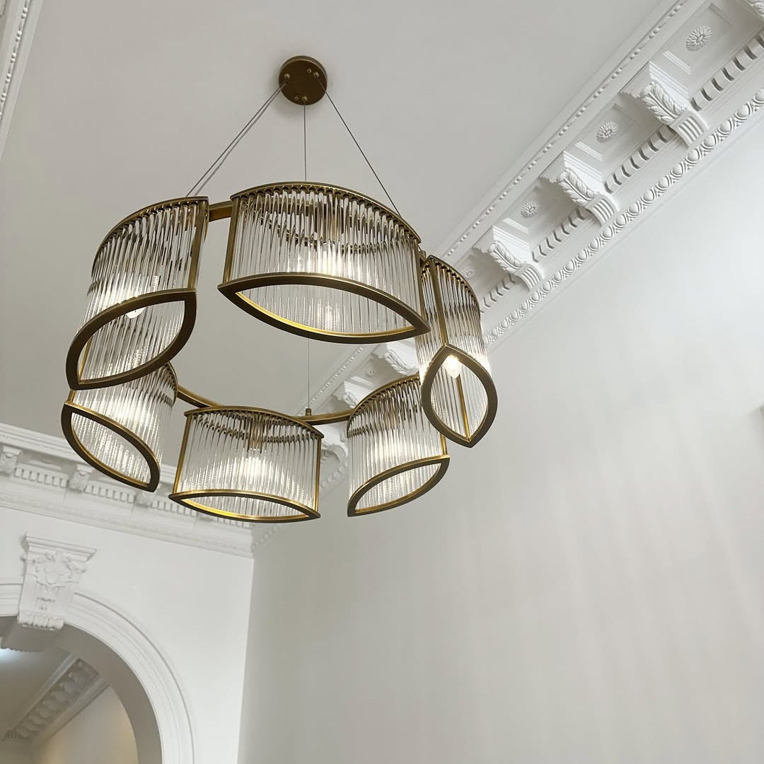 Glebe 6 Lamp Brass with Glass Rod Chandelier