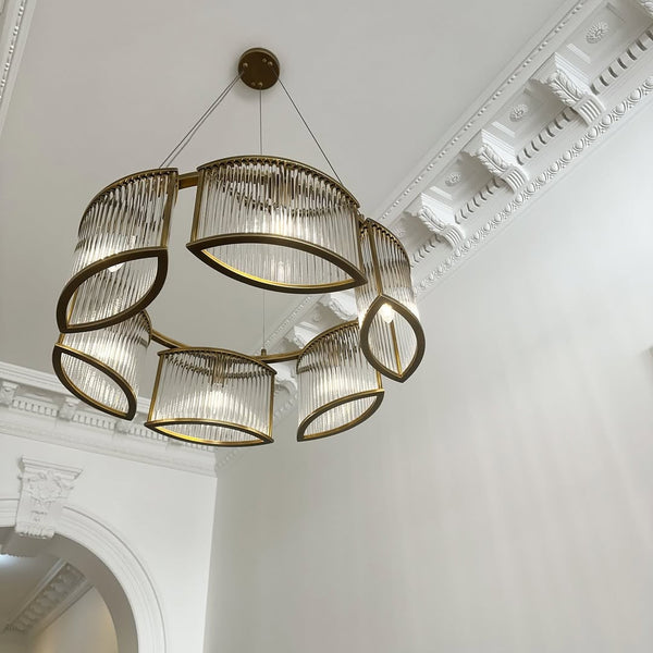 Glebe 6 Lamp Brass with Glass Rod Chandelier