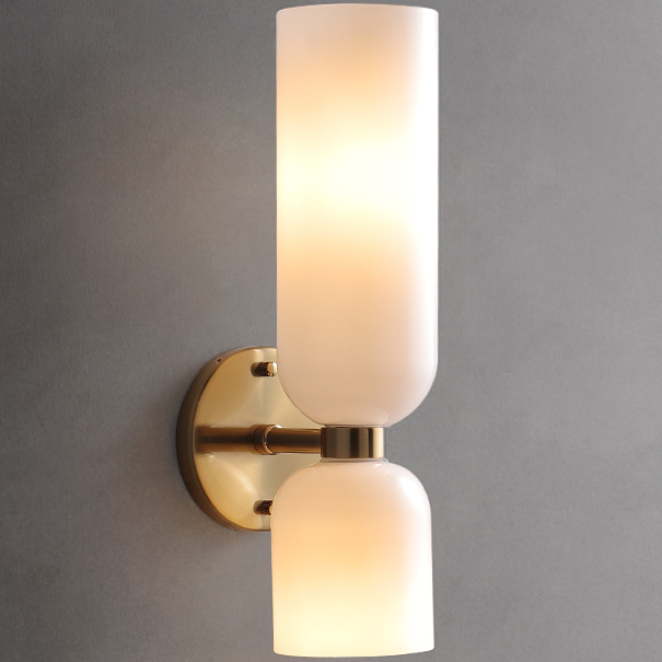 Talia Twin Wall Lamp with white gloss glass (Clearance Brass Finish only) limited stock