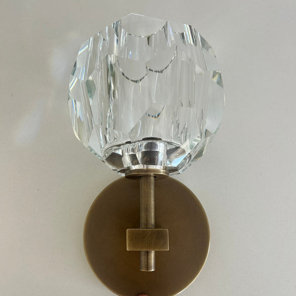 Howarth Single Crystal Ball Wall Sconce In Antique Brass (Clearance 2 only)