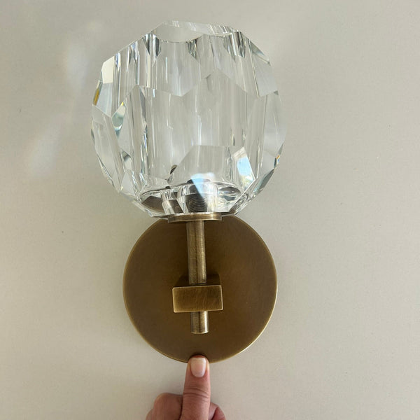 Howarth Single Crystal Ball Wall Sconce In Antique Brass (Clearance 2 only)