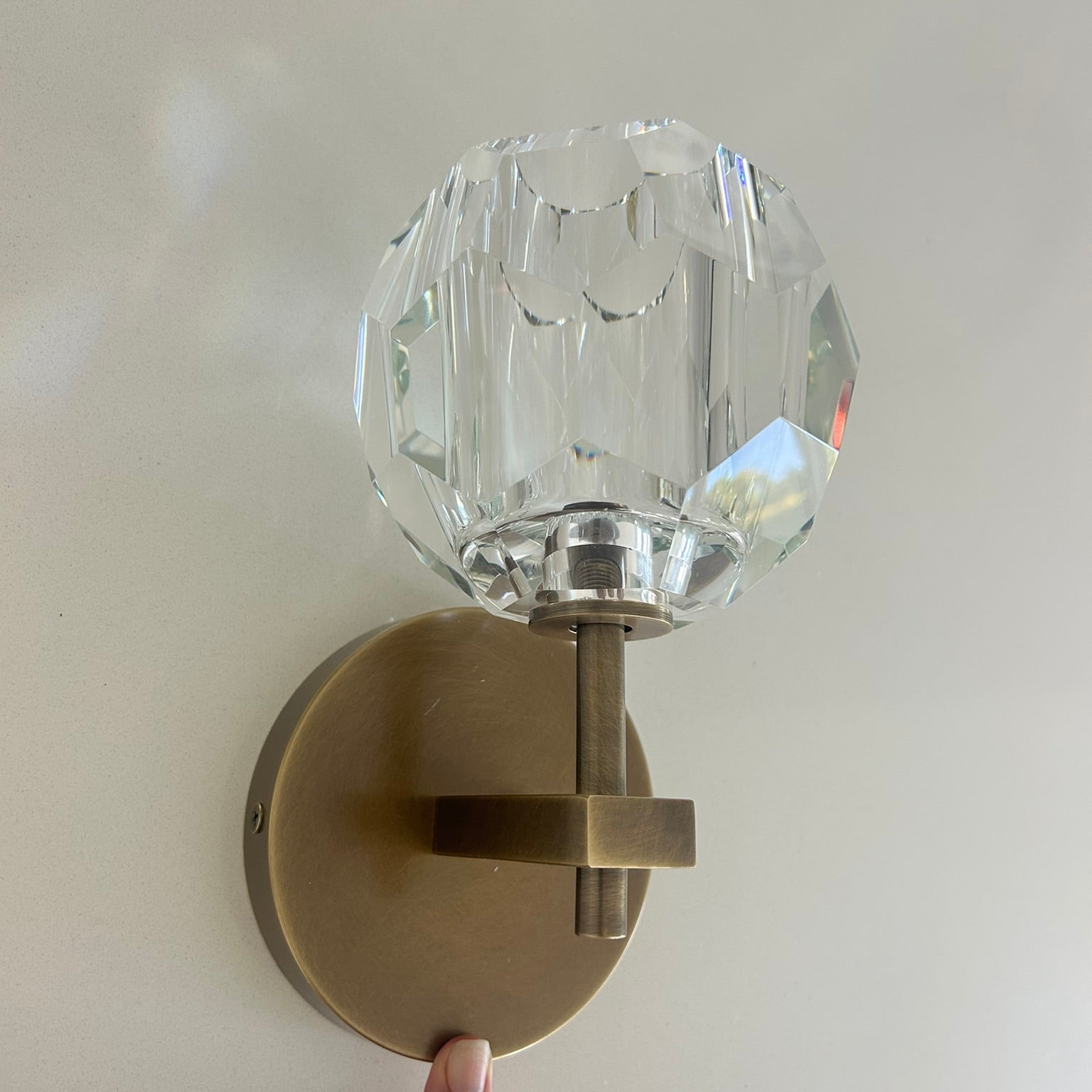 Howarth Single Crystal Ball Wall Sconce In Antique Brass (Clearance 2 only)
