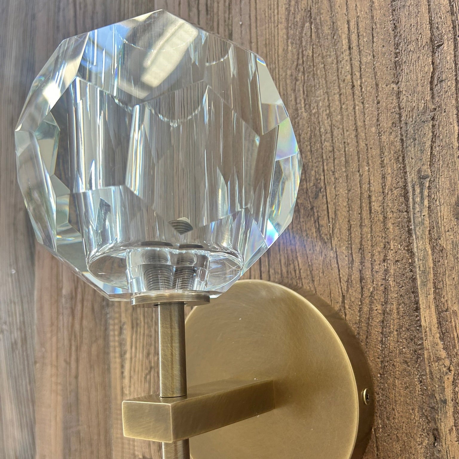 Howarth Single Crystal Ball Wall Sconce In Antique Brass (Clearance 2 only)
