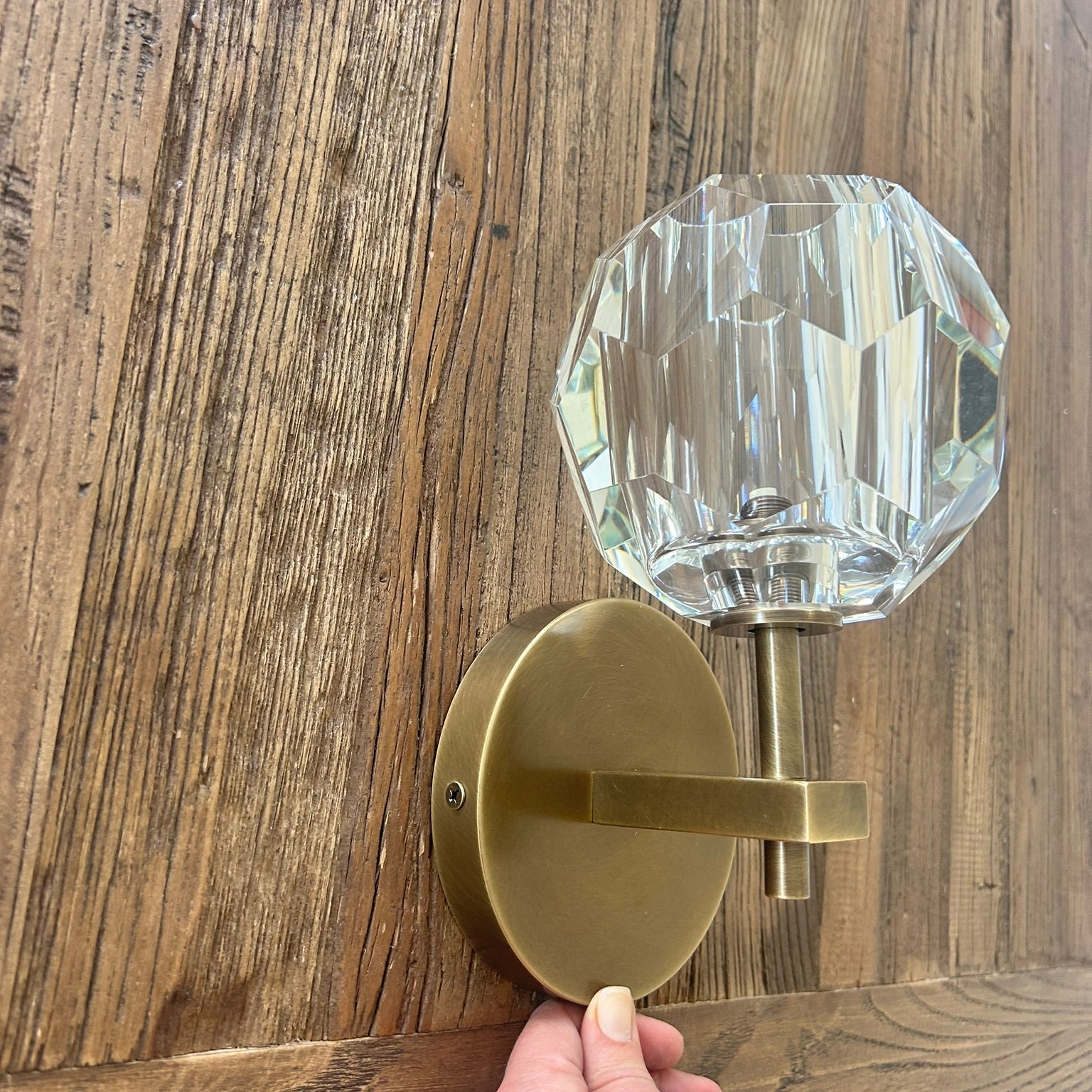 Howarth Single Crystal Ball Wall Sconce In Antique Brass (Clearance 2 only)