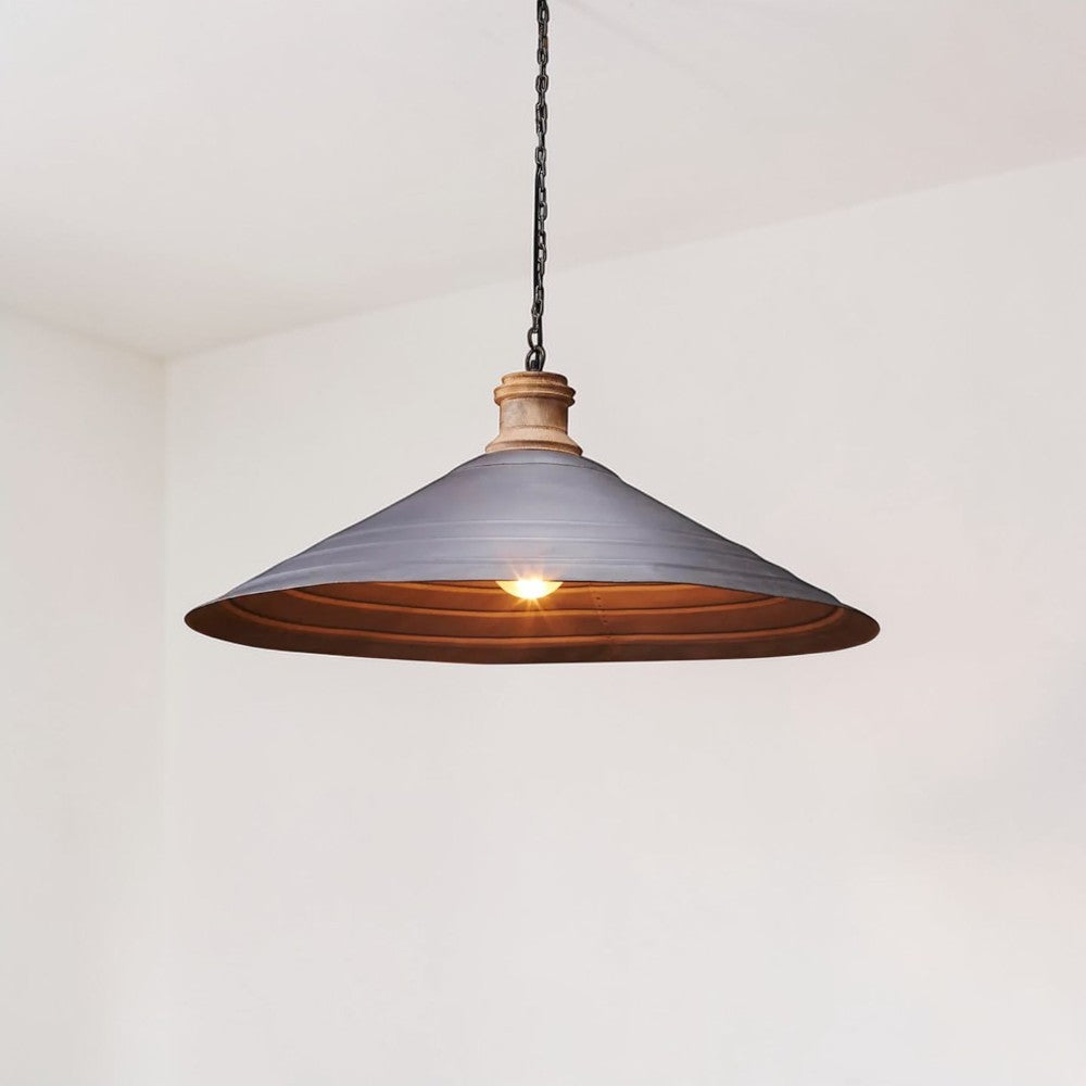 Hudson Ceiling Pendant Antique Zinc and Wood ZAF10219