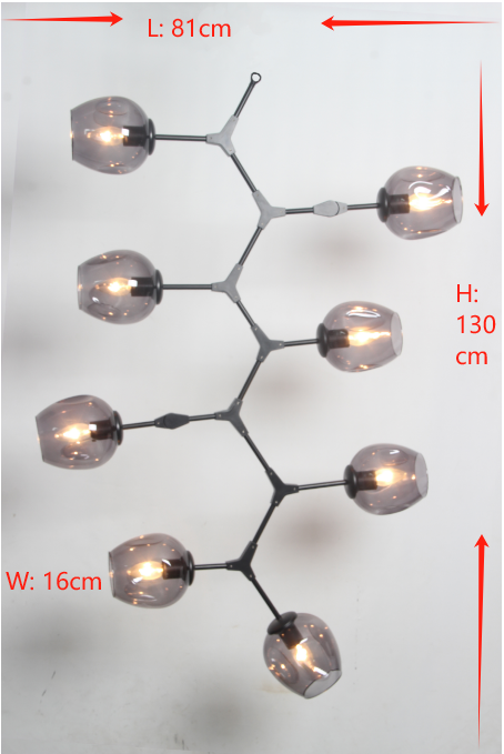 Lee Black Branch Lamp with Smoke Glass Shades (8 heads)