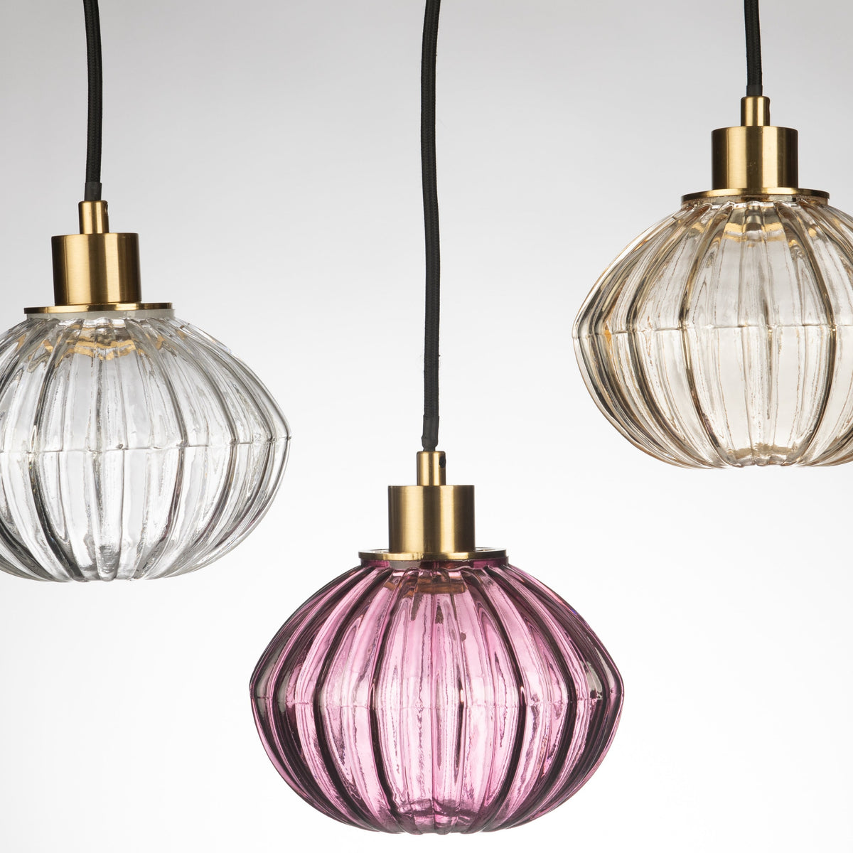 Zucca Pale Gold Rippled Glass Pendant Lamp Small