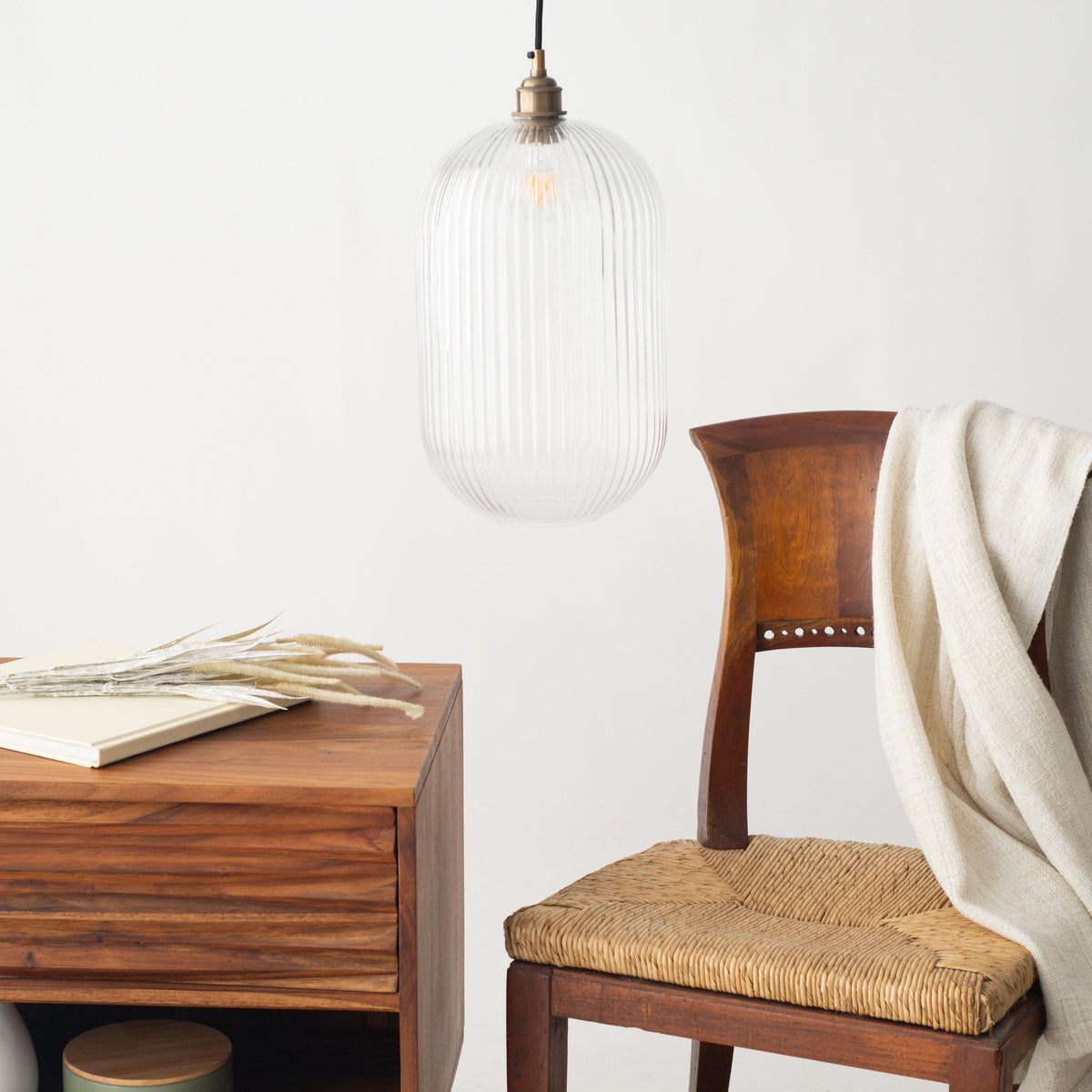 Reffro Rippled Clear Glass Column Pendant Lamp