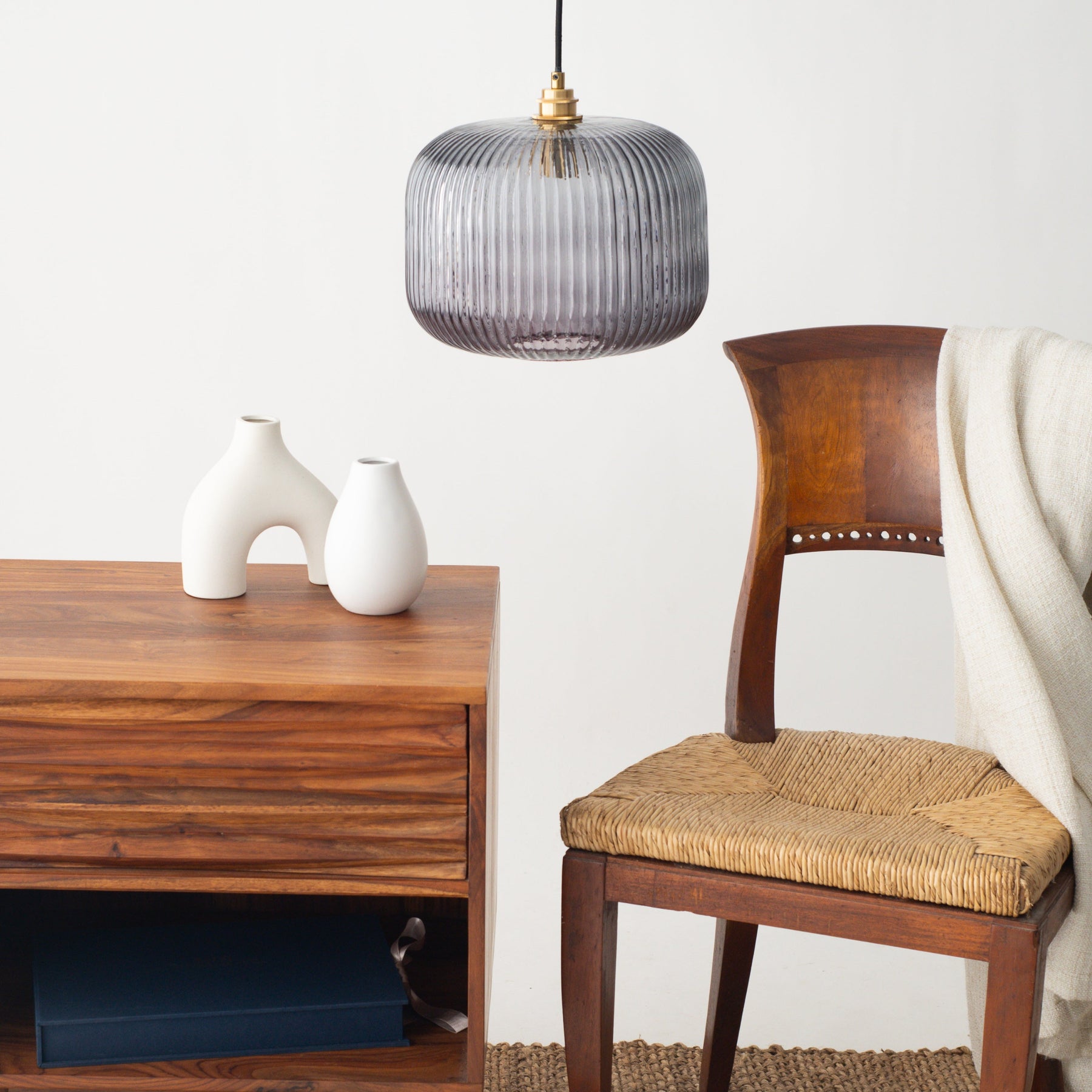 Ashter Hand-blown Lantern Pendant in Smoke Glass