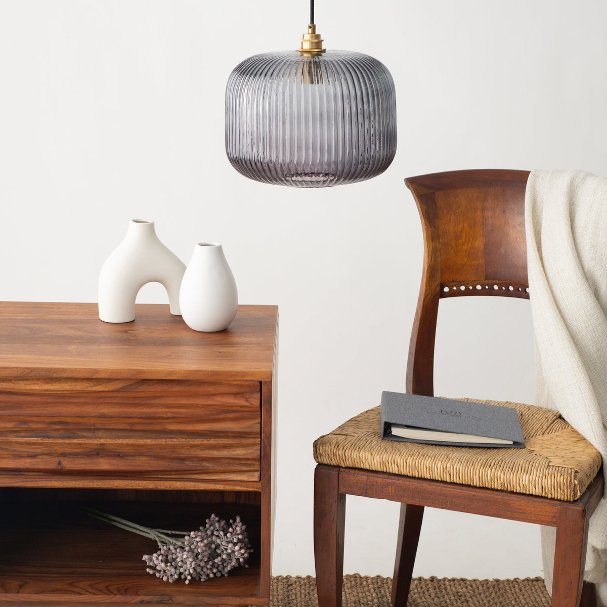 Ashter Hand-blown Lantern Pendant in Smoke Glass