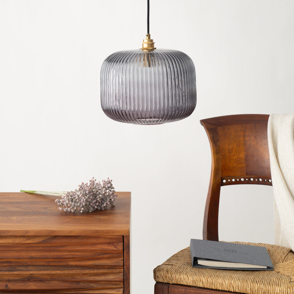 Ashter Hand-blown Lantern Pendant in Smoke Glass