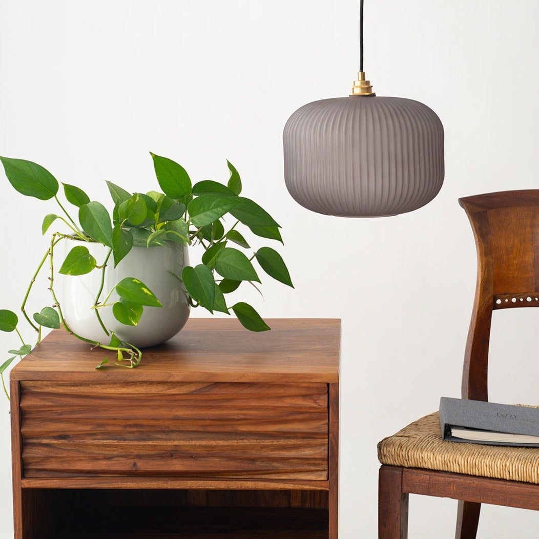 Ashter Hand-blown Lantern Pendant in Matte-Grey Glass