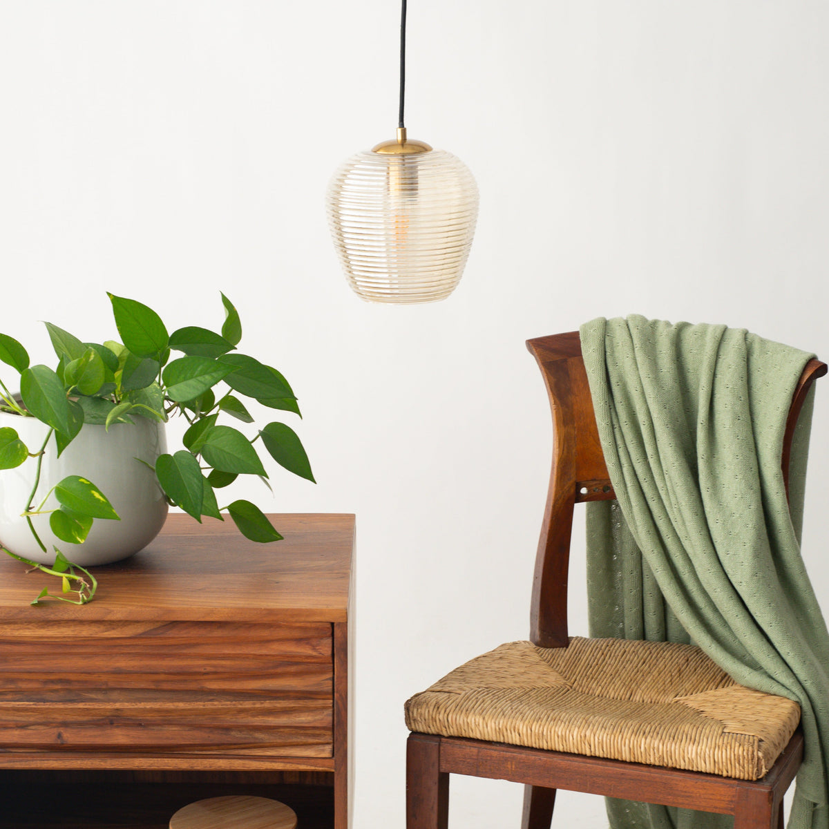 Rippe Rippled Pendant in Champagne  Glass