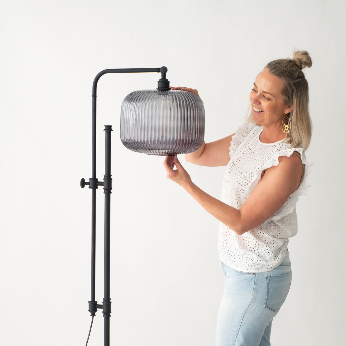 Ashter Hand-blown Lantern Pendant in Smoke Glass