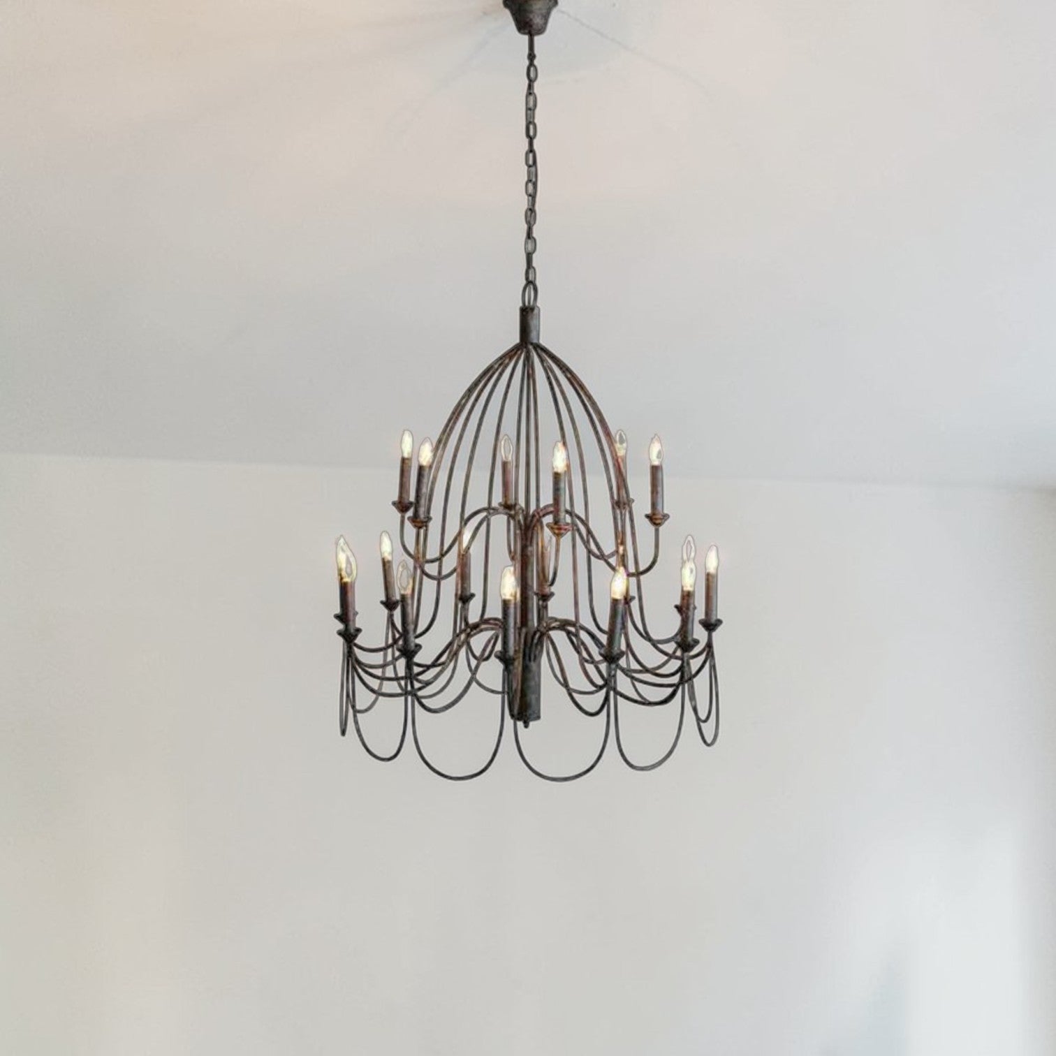 Large Arm Taupe Two-Tier Curved Chandelier