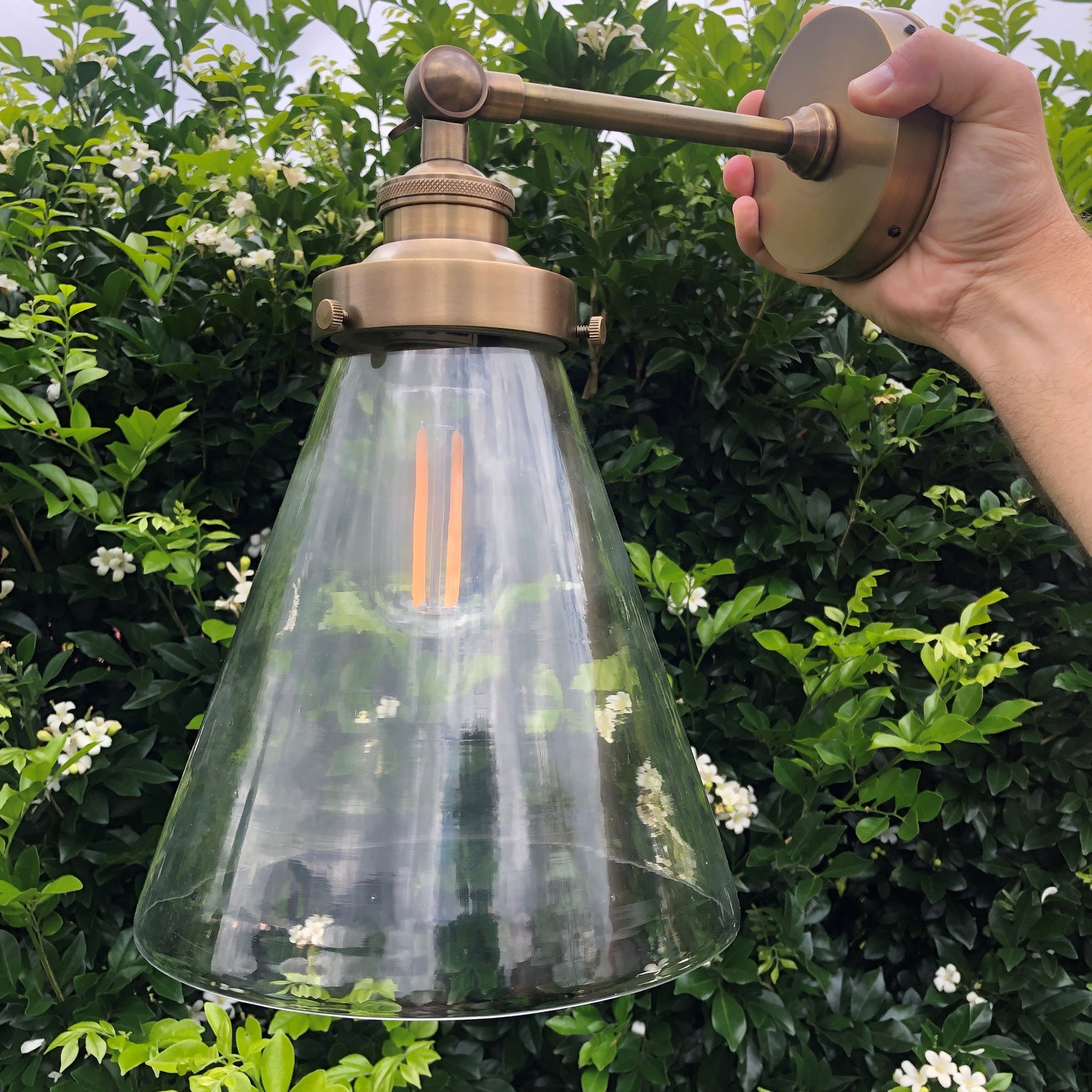 Marion  Clear Glass Cone Sconce Wall Light Antique Brass