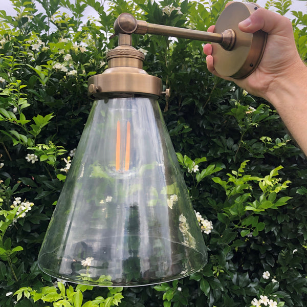 Marion  Clear Glass Cone Sconce Wall Light Antique Brass