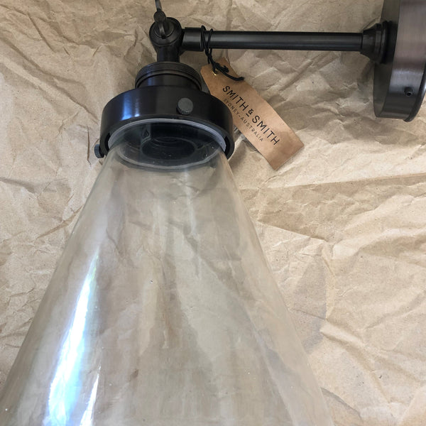 Marion  Clear Glass Cone Sconce Wall Light Gun Metal Black