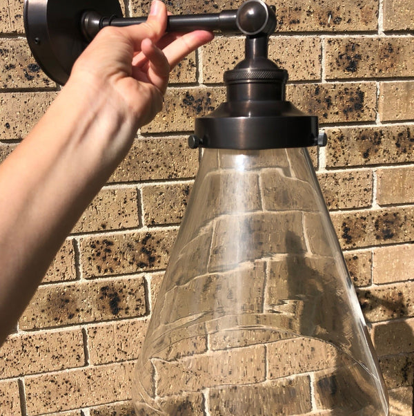 Marion  Clear Glass Cone Sconce Wall Light Gun Metal Black