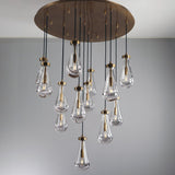 May Teardrop Glass Shade Statement Chandelier round brass ceiling plate view full pendant