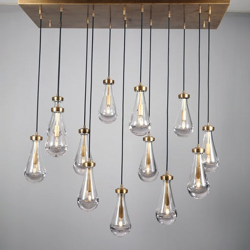 May Teardrop Glass Shade Statement Chandelier rectangular brass ceiling plate