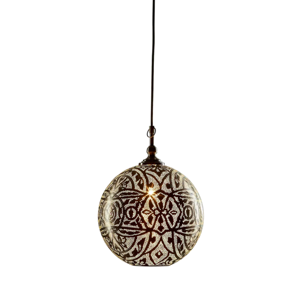 Moroccan Ball Ceiling Pendant Small Silver (SKU ELBAL30SIL)