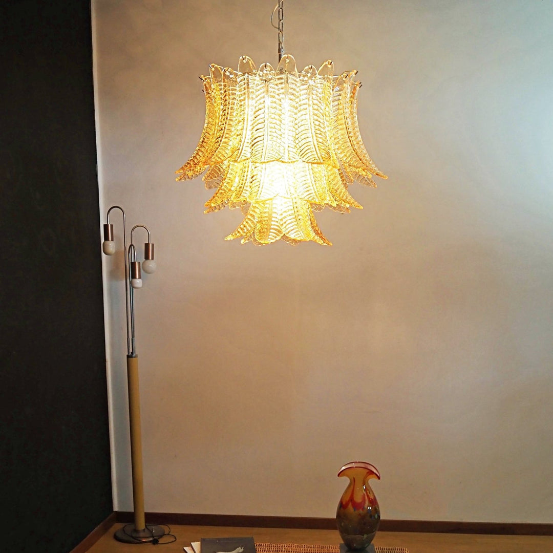 Clarice Murano Amber Glass Leaf Chandelier