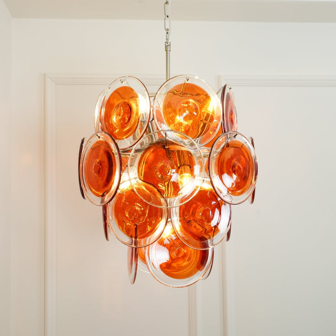 Fiammetta Murano Orange Disk Glass Chandelier
