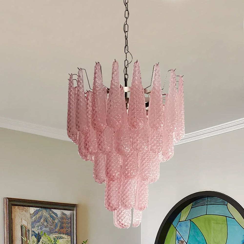 Caterina Murano Pink Glass Droplet Chandelier - 5 layer
