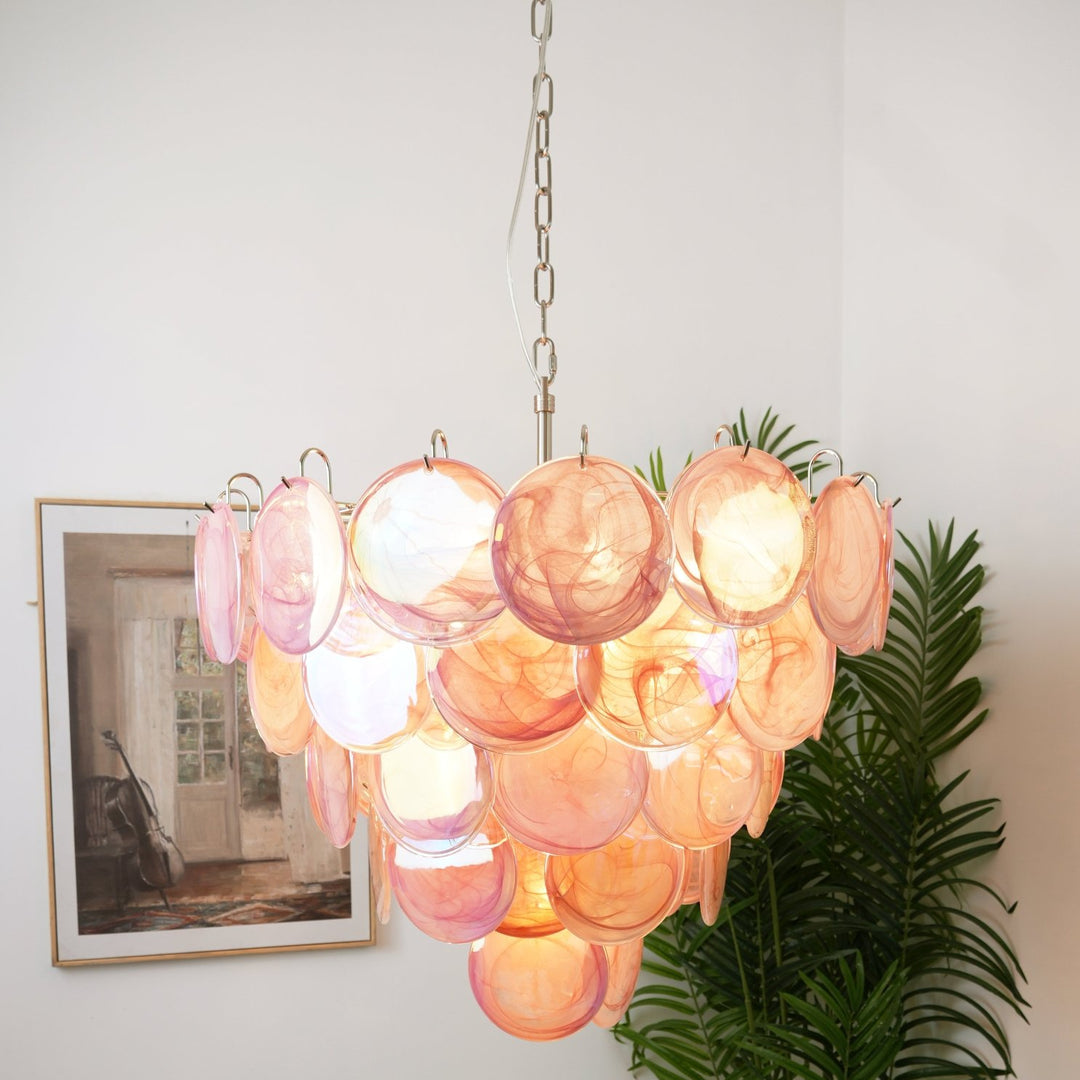 Ginetta Pink Murano Disc Chandelier