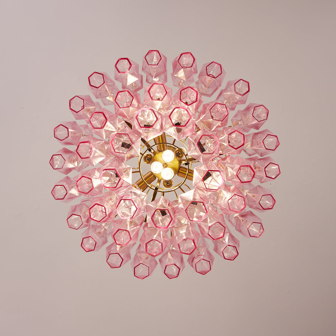 Mazzi Pink Murano Glass Prism Chandelier