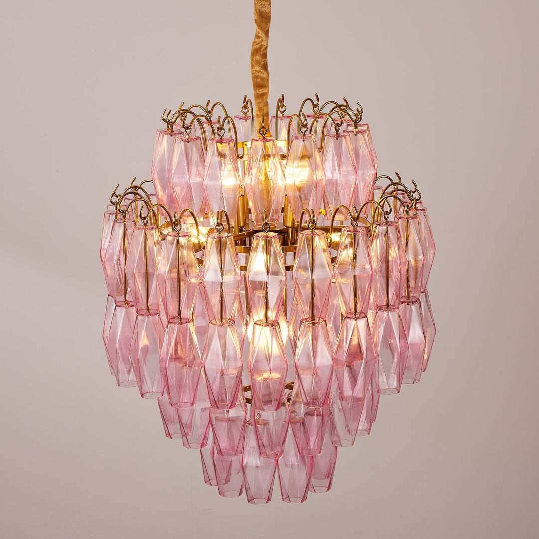 Mazzi Pink Murano Glass Prism Chandelier