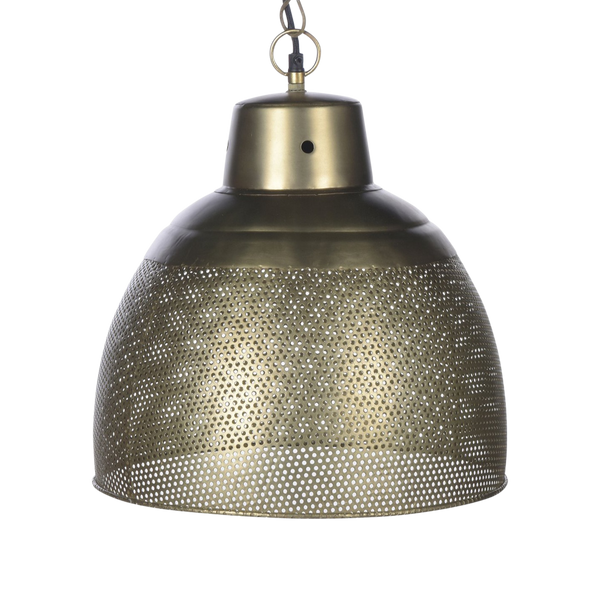 Keira Perforated Iron Dome Pendant Lamp in Brass