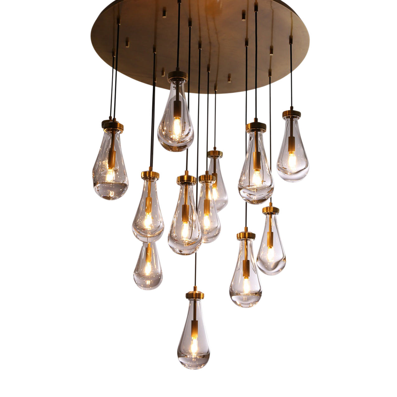 SMITH&SMITH May Teardrop Clear Glass Shade with Brass Statement Chandelier
