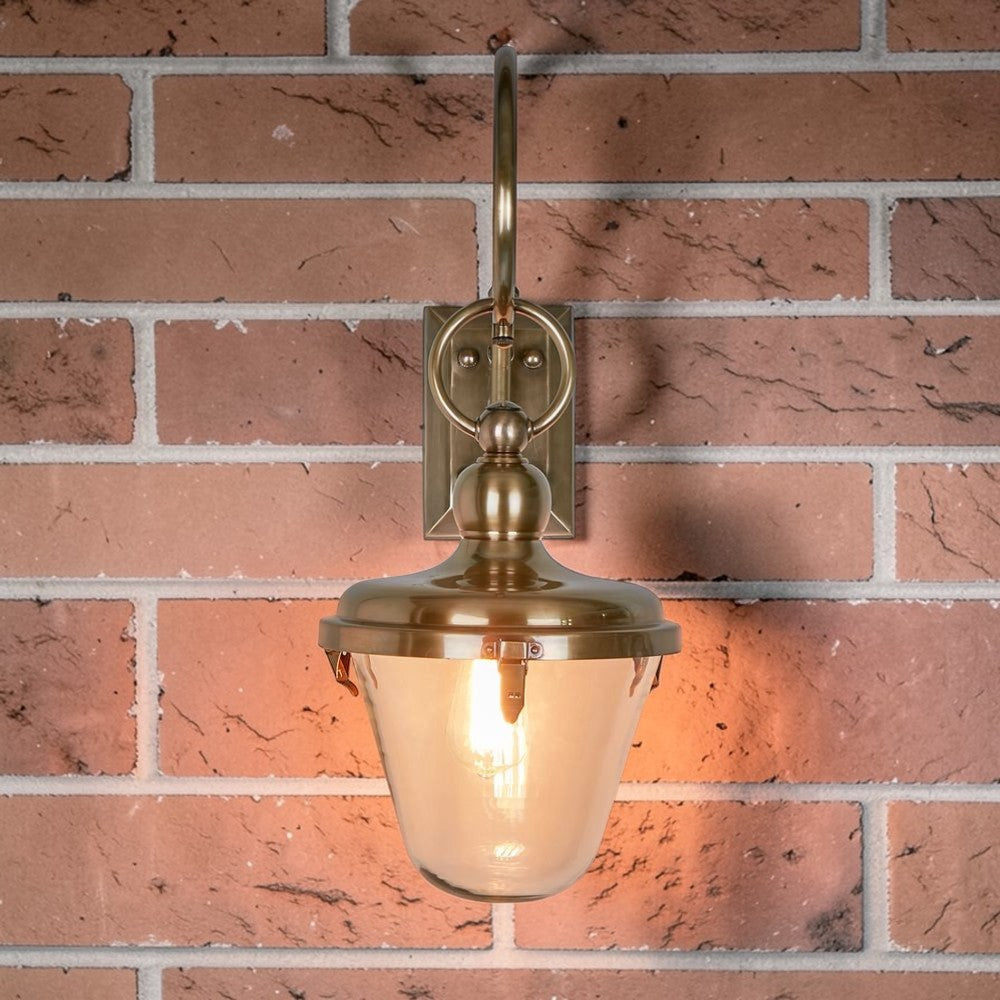 Savoy Outdoor Wall Light with Glass Shade Antique Brass