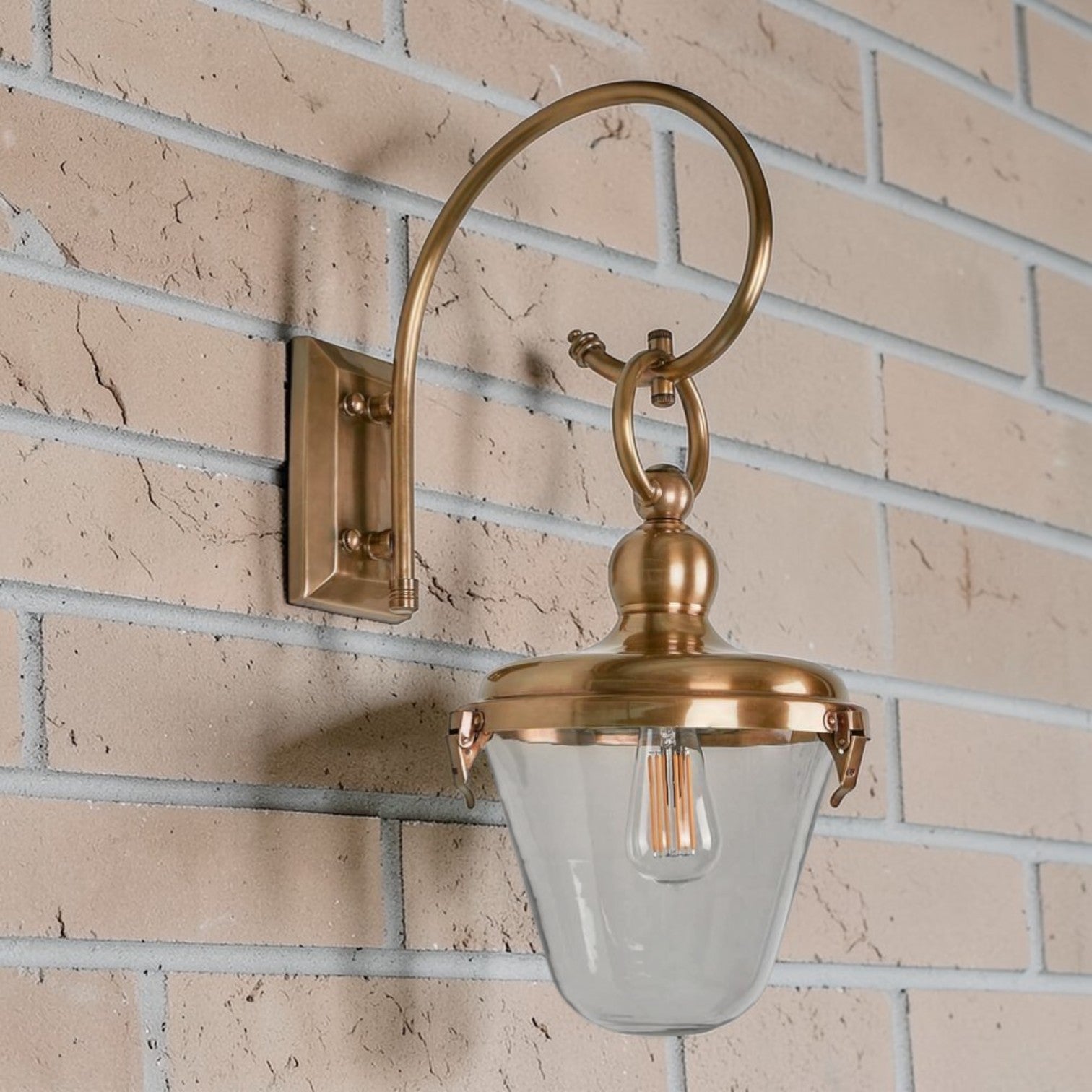 Savoy Outdoor Wall Light with Glass Shade Antique Brass