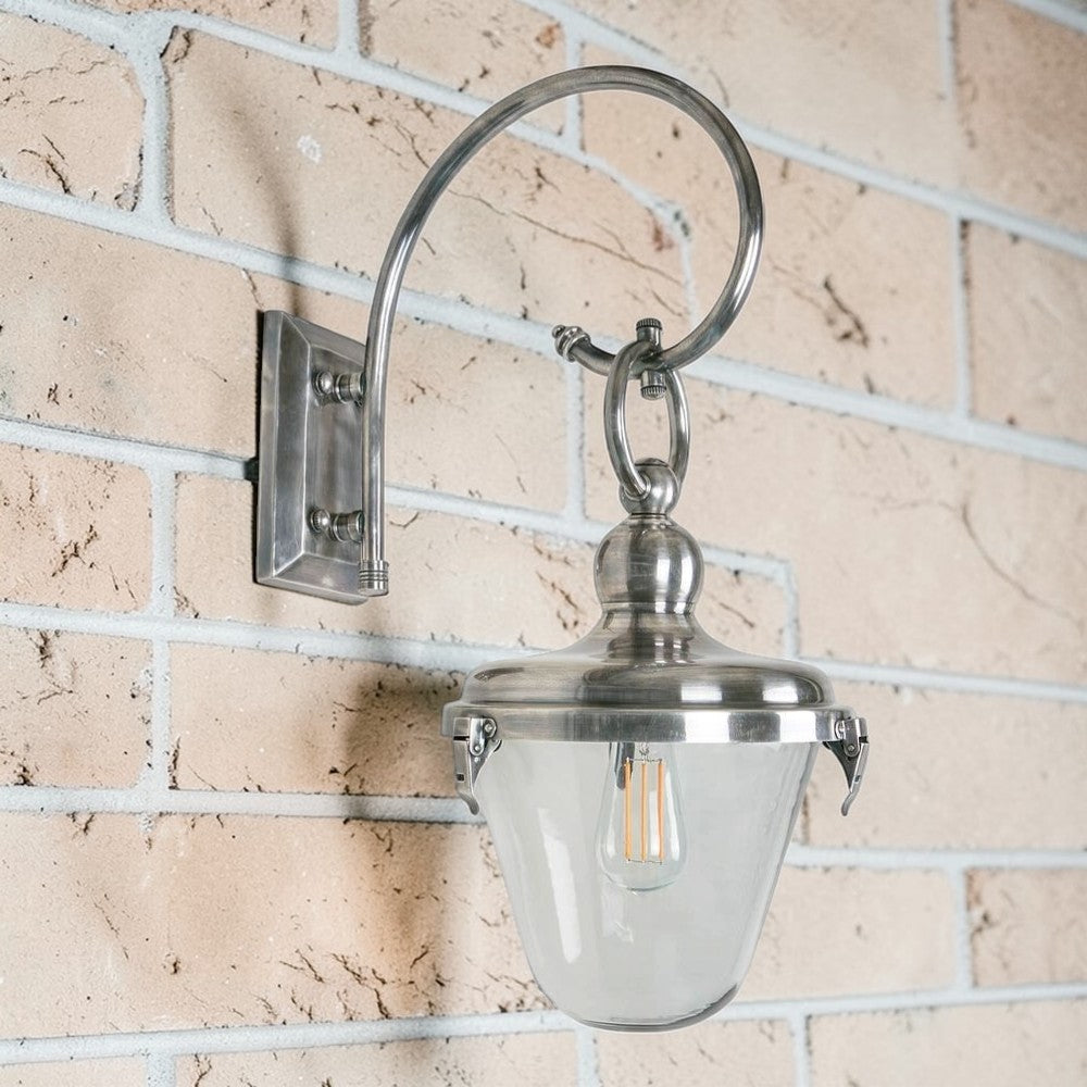 Savoy Outdoor Wall Light with Glass Shade Antique Silver