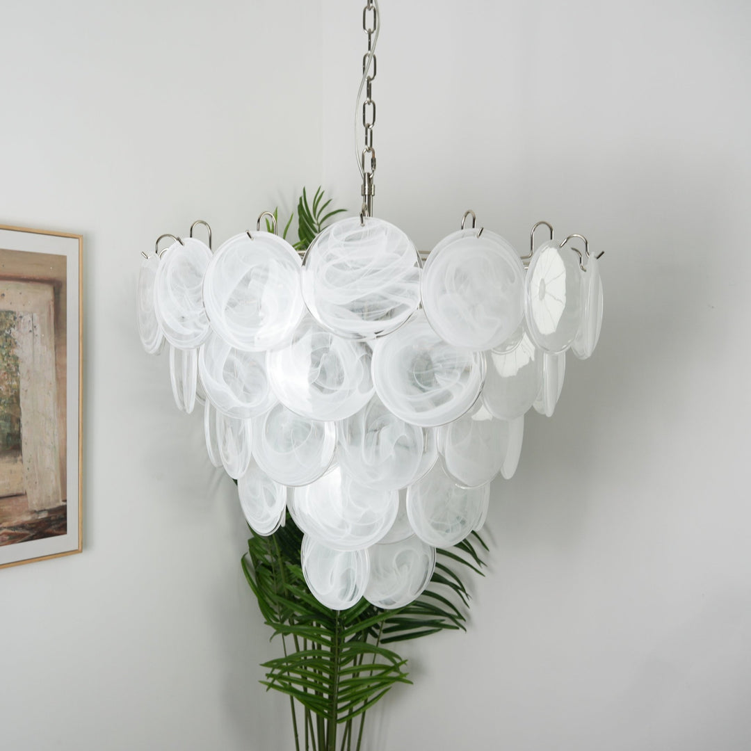Florenzia White Murano Disc Chandelier