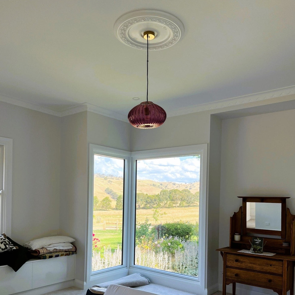 Zucca Mulberry Rippled Glass Pendant Lamp
