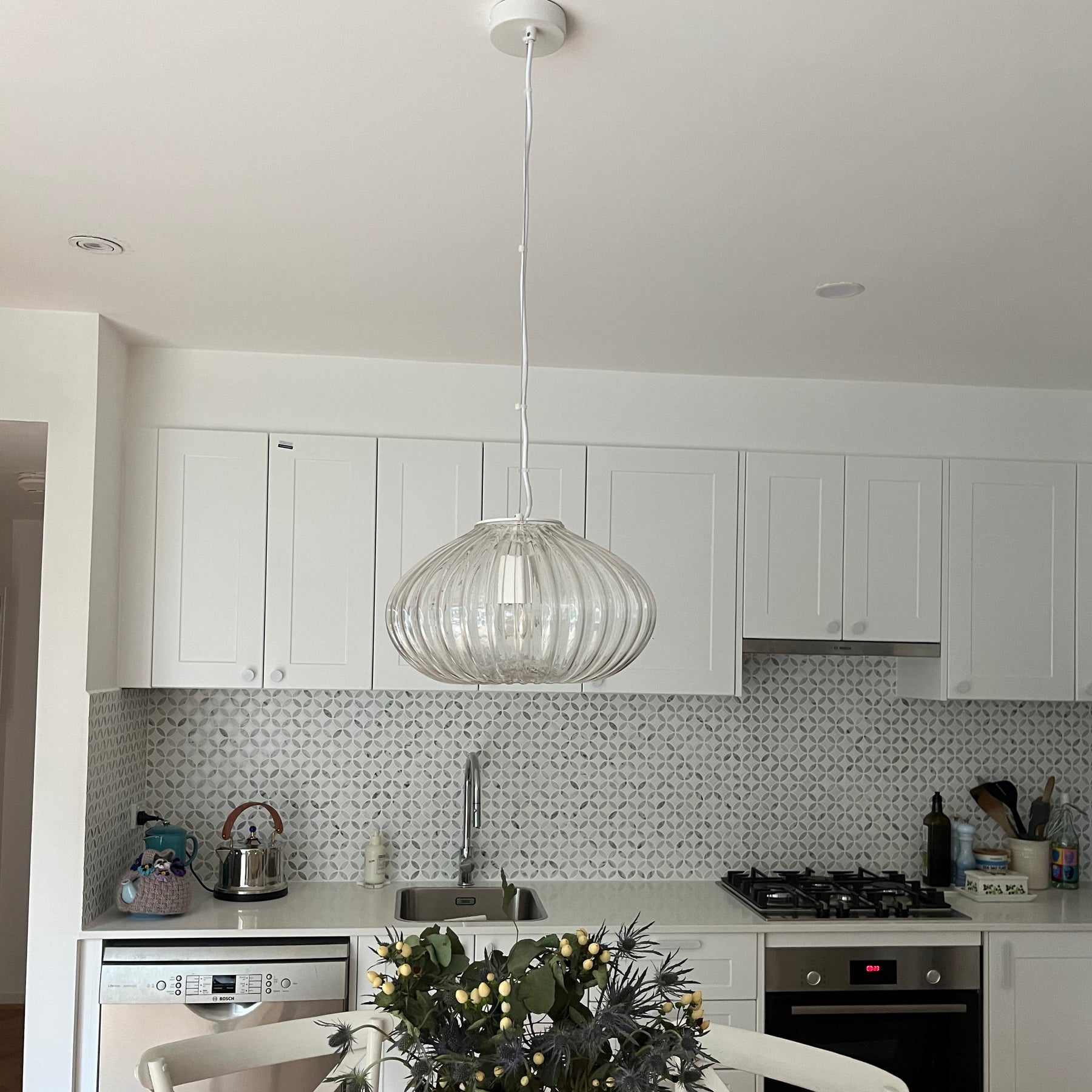 Zucca Clear Rippled Glass Pendant Lamp